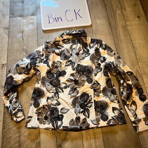 212 collection large Cotton Long Sleeve Floral Gray/white/black…